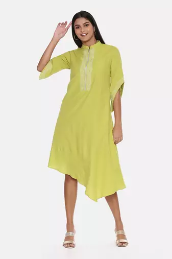 Green Cotton Embroidered Dress