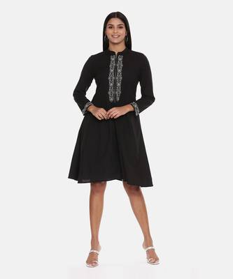 Black Cotton Embroidered Dress 1