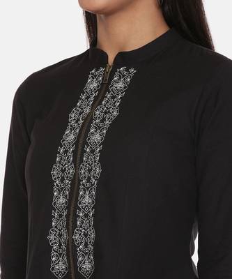 Black Cotton Embroidered Dress 2