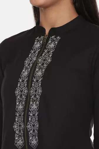 Black Cotton Embroidered Dress