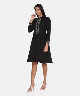 Black Cotton Embroidered Dress 3