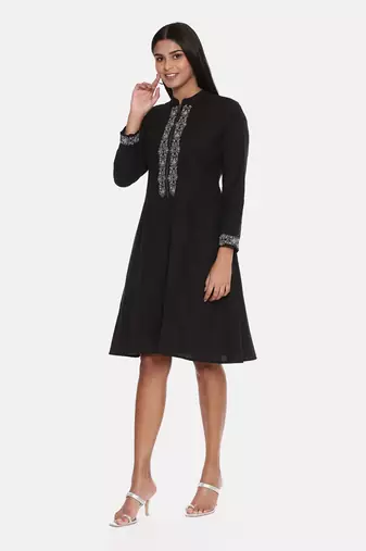 Black Cotton Embroidered Dress