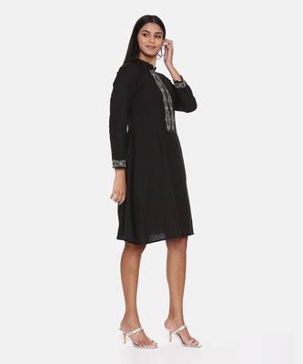 Black Cotton Embroidered Dress 4