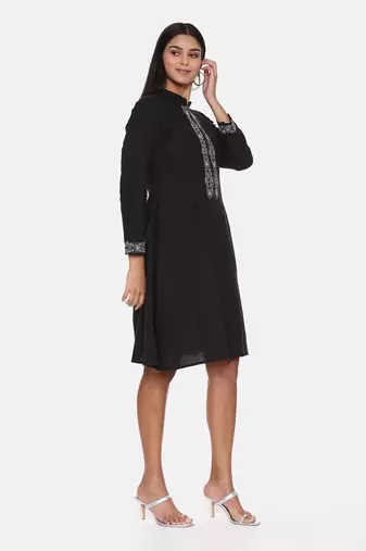 Black Cotton Embroidered Dress