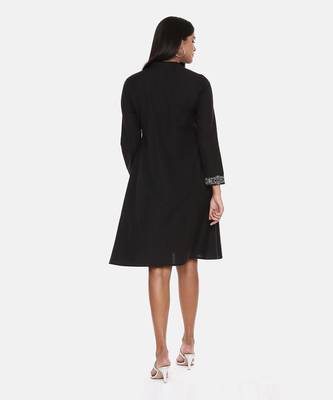 Black Cotton Embroidered Dress 5