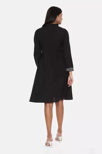 Black Cotton Embroidered Dress