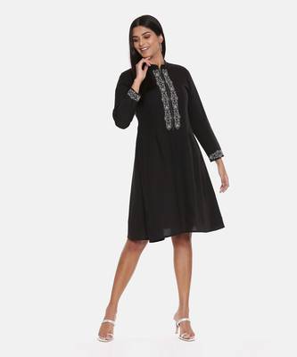 Black Cotton Embroidered Dress 6