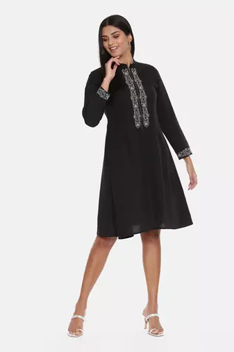 Black Cotton Embroidered Dress