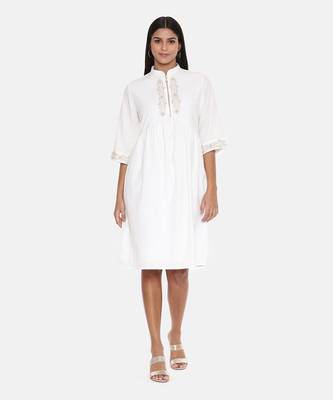 White Cotton Embroidered Dress 1