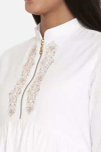 White Cotton Embroidered Dress