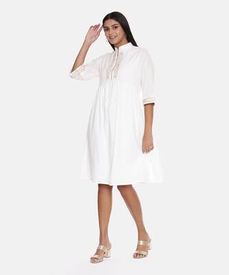 White Cotton Embroidered Dress 3