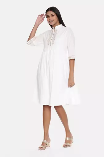 White Cotton Embroidered Dress