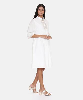 White Cotton Embroidered Dress 4