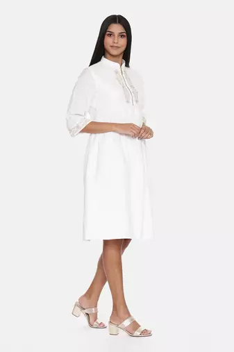 White Cotton Embroidered Dress