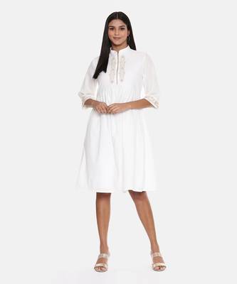 White Cotton Embroidered Dress 6