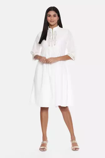 White Cotton Embroidered Dress