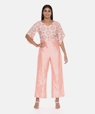 Pink Silk Chanderi Jumpsuit 1