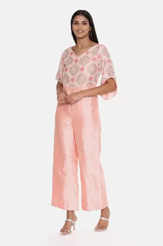 Pink Silk Chanderi Jumpsuit
