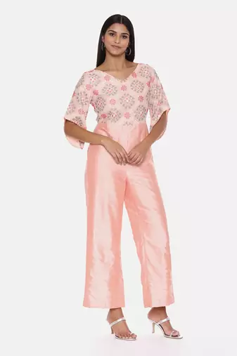 Pink Silk Chanderi Jumpsuit