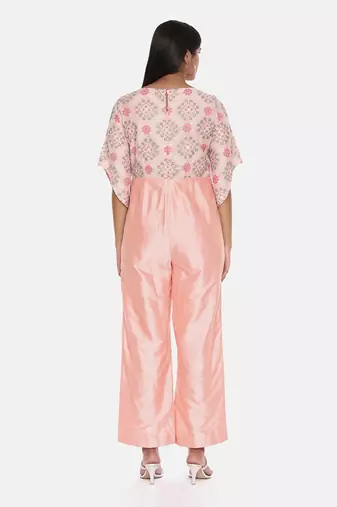 Pink Silk Chanderi Jumpsuit