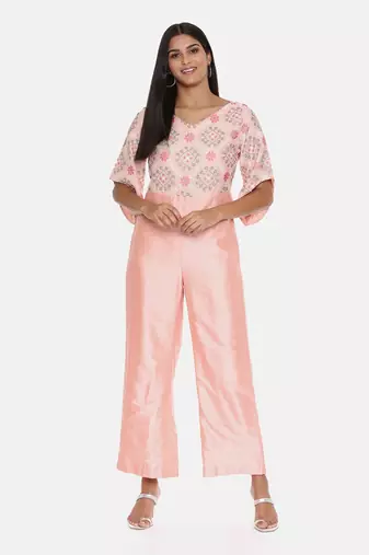 Pink Silk Chanderi Jumpsuit