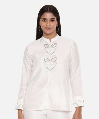 Ivory Cotton Silk Embroidered Top 1