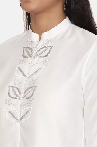 Ivory Cotton Silk Embroidered Top