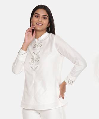Ivory Cotton Silk Embroidered Top 3