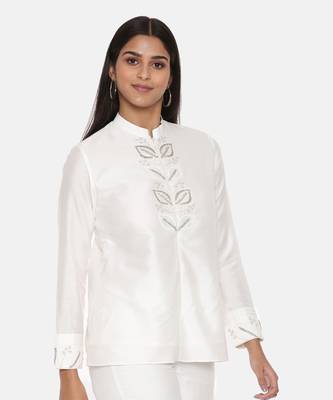 Ivory Cotton Silk Embroidered Top 4
