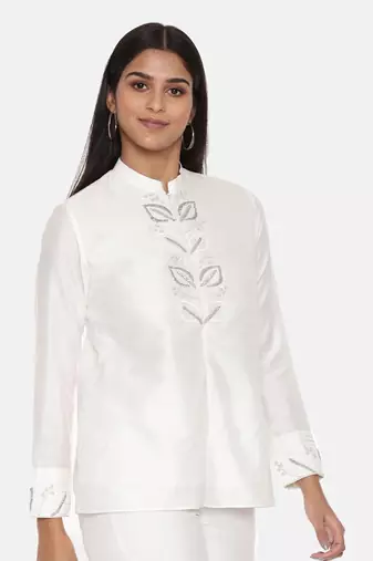 Ivory Cotton Silk Embroidered Top