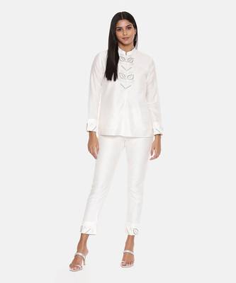 Ivory Cotton Silk Embroidered Top 6