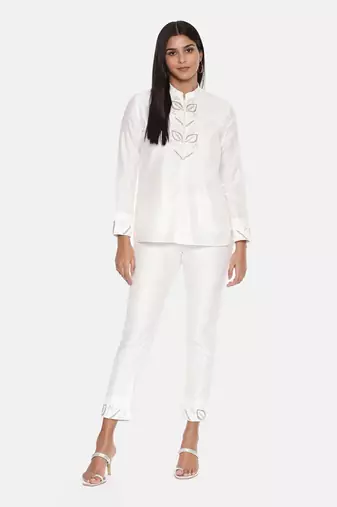 Ivory Cotton Silk Embroidered Top