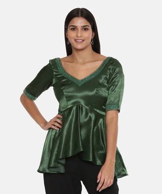 Silk Satin Green Embroidered Top 1