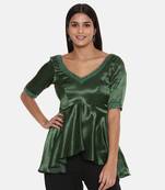 Silk Satin Green Embroidered Top