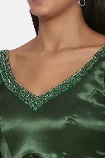 Silk Satin Green Embroidered Top