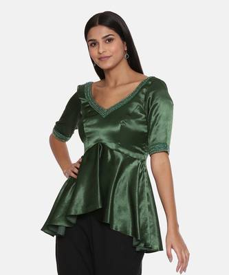 Silk Satin Green Embroidered Top 3