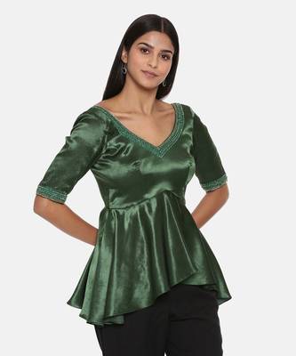 Silk Satin Green Embroidered Top 4