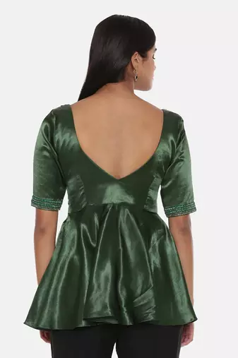 Silk Satin Green Embroidered Top