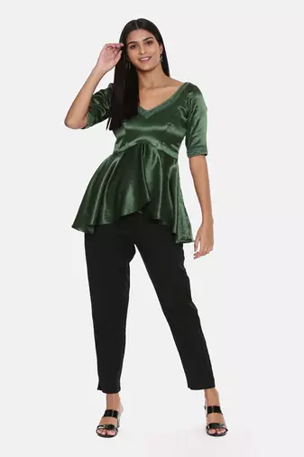 Silk Satin Green Embroidered Top