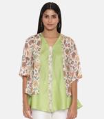 Silk Muslin Printed Green Pink Top