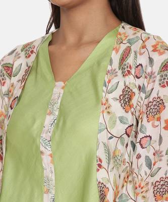 Silk Muslin Printed Green Pink Top 2