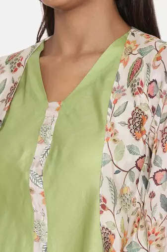 Silk Muslin Printed Green Pink Top