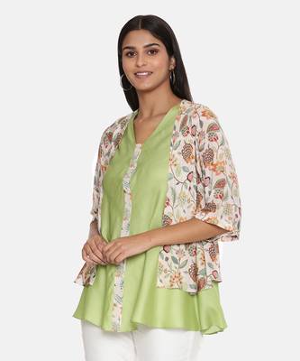 Silk Muslin Printed Green Pink Top 3