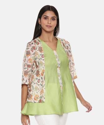 Silk Muslin Printed Green Pink Top 4
