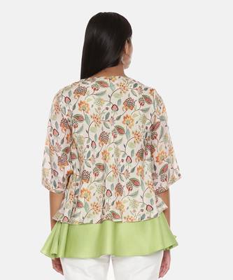 Silk Muslin Printed Green Pink Top 5