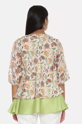 Silk Muslin Printed Green Pink Top