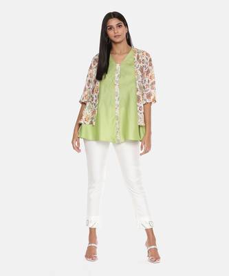 Silk Muslin Printed Green Pink Top 6