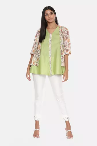 Silk Muslin Printed Green Pink Top
