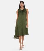Green Slub Silk Pleated Dress