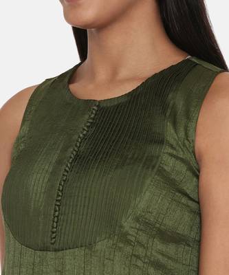 Green Slub Silk Pleated Dress 2